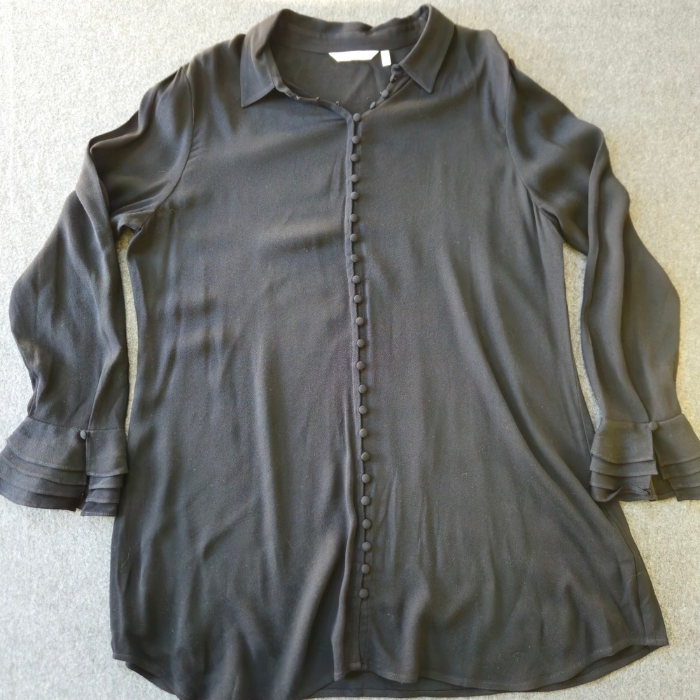 Soft Surroundings Button Front Tunic Tiered Ruffle Cuff XL Resortwear LBD EUC